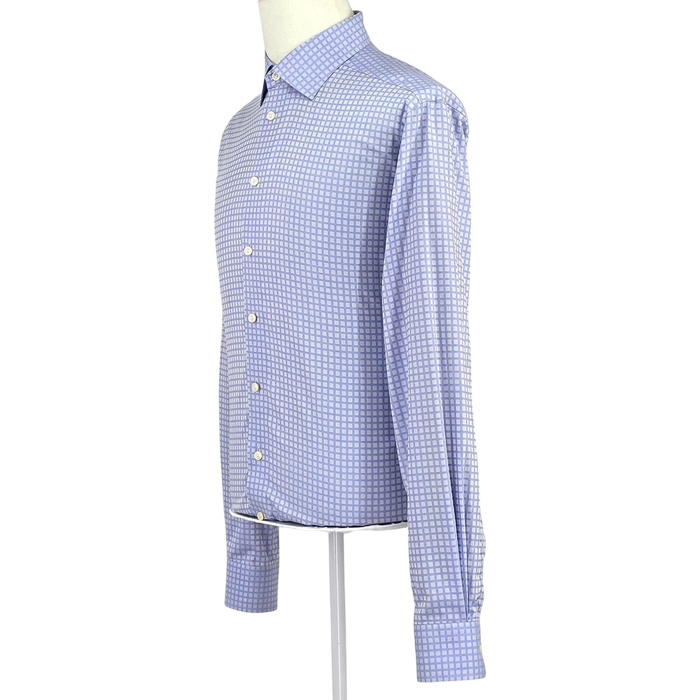 Quiet Luxury Eton Sweden Dress Shirt Mens 43 Light Blue Grid Cotton Europe - Picture 3 of 15